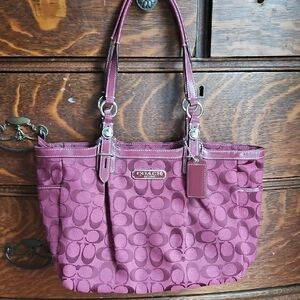 Coach Pink Signature Jacquard Tote with Leather Trim